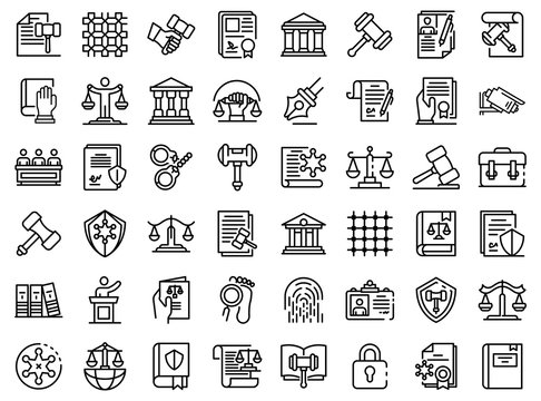 Justice Icons Set. Outline Set Of Justice Vector Icons For Web Design Isolated On White Background