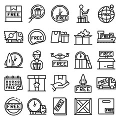 Fototapeta premium Free shipping icons set. Outline set of free shipping vector icons for web design isolated on white background