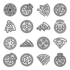 Pizza icons set. Outline set of pizza vector icons for web design isolated on white background - obrazy, fototapety, plakaty