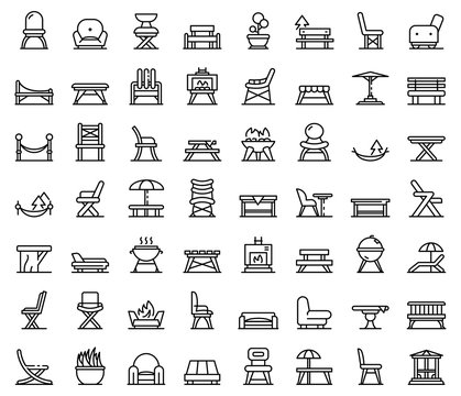 Garden Furniture Icons Set. Outline Set Of Garden Furniture Vector Icons For Web Design Isolated On White Background