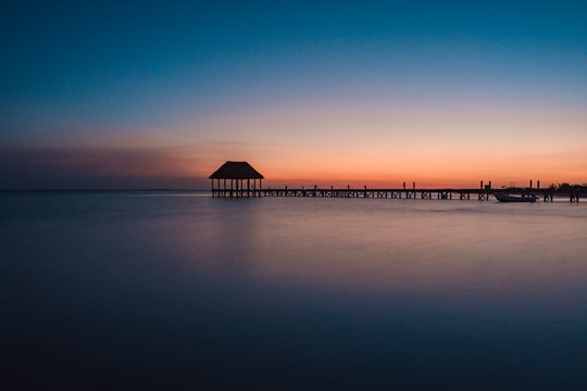Amazing sunset at Holbox Island in the Caribbean Ocean of Mexico