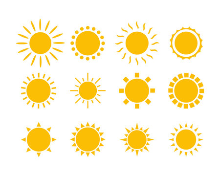 Sun set icons set isolated on white