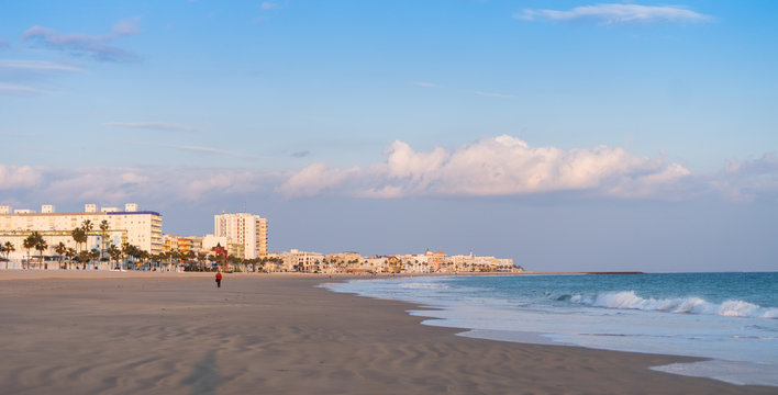 Rota beach in Cadiz, Spain during sunset
