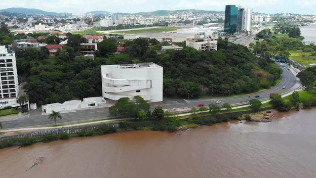 Museum Fundacao Ibere Camargo (Porto Alegre, Brazil) aerial view, drone footage