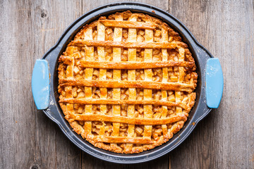 Freshly baked autumn apple pie with cinnamon. Selecive focus. Shallow depth of field.