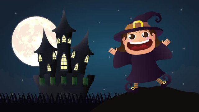 halloween dark scene with little witch