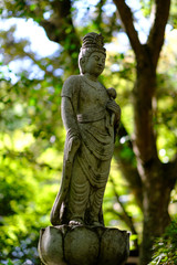 Japanese goddess statue in mitakidera temple garden, Hiroshima