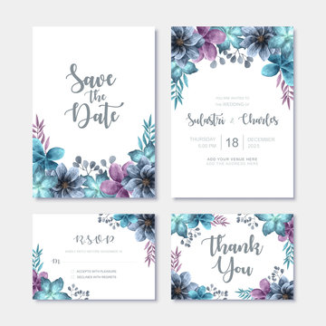 Elegant Wedding Invitation Card With Watercolor Flower Decoration