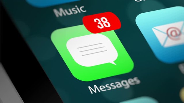 Message App Icon with Notifications and Incoming Massage Counter on Smart Phone Screen. New  Message Notification on Smart Phone Device. 