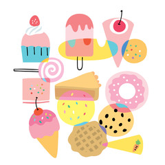 Cartoon cute flat colorful sweet bakery vector.