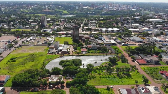 Park Lago Monjolo, lagoon (Foz do Iguacu, Parana, Brazil) aerial view