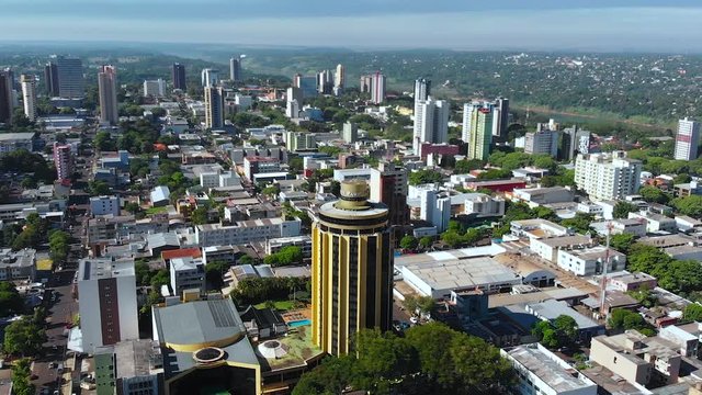 Skyscrapers, Buildings (Foz do Iguacu, Parana, Brazil) aerial view drone footage