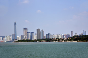 Fototapeta premium Panoramic view of the city skyline in Xiamen, China.