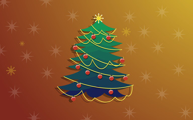 Christmas tree with decorations. Holiday background. Merry Christmas and Happy New Year. Vector illustration