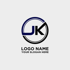 Circle logo with the letter JK inside. letters connecting with circles. Logo circle modern abstract