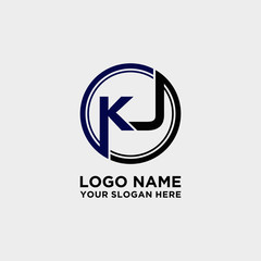 Circle logo with the letter KJ inside. letters connecting with circles. Logo circle modern abstract