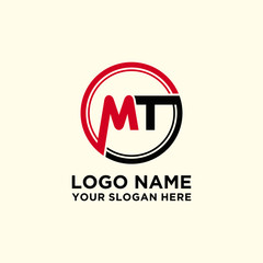Circle logo with the letter MT inside. letters connecting with circles. Logo circle modern abstract
