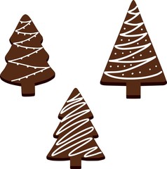 Vector illustration of gingerbread cookies in the shape of Christmas trees.