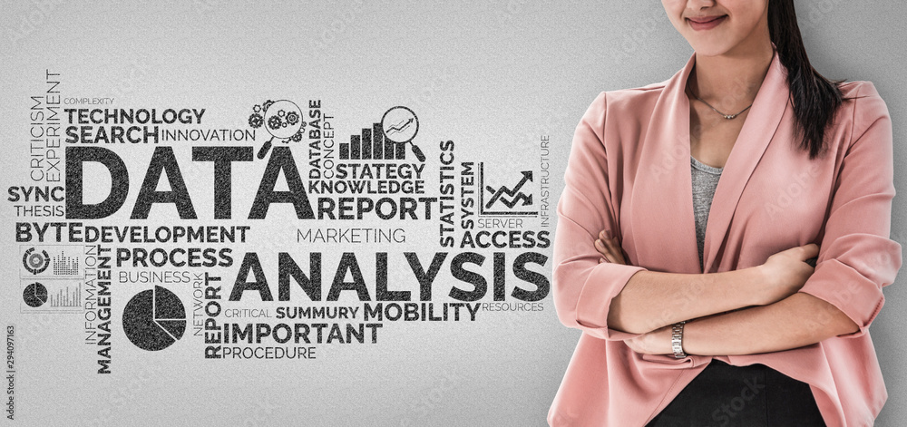 Wall mural data analysis for business and finance concept. graphic interface showing future computer technology