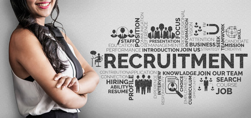 Human Resources Recruitment and People Networking Concept. Modern graphic interface showing...