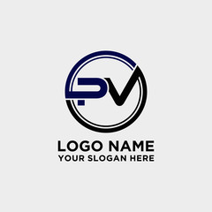 Circle logo with the letter PV inside. letters connecting with circles. Logo circle modern abstract