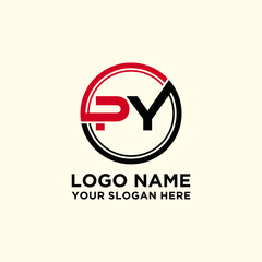 Circle logo with the letter PY inside. letters connecting with circles. Logo circle modern abstract
