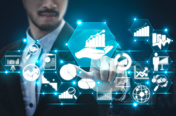 Data Analysis for Business and Finance Concept. Graphic interface showing future computer...