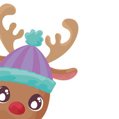 head of reindeer with hat on white background
