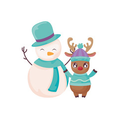 snowman with reindeer on white background