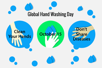 world hand washing day, background for banners and banners, with pictures of hands and water and writing