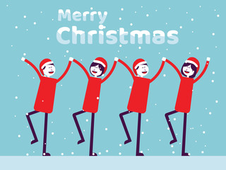 Christmas Dancing. Holiday concept, Happy cartoon character style design.