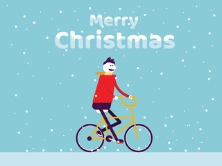 Christmas cycling. Celebration and holiday concept, Flat cartoon vector design.