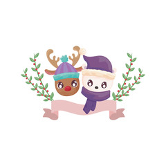 head of reindeer with polar bear on white background