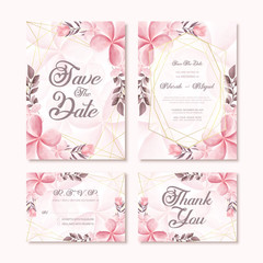 Wedding Invitation Card With Watercolor Flower Decoration Set