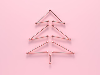 pink wall flat pink scene abstract christmas tree 3d rendering