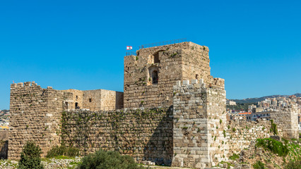 Naklejka premium Gibelet old crusader castle walls and towers in Byblos, Lebanon