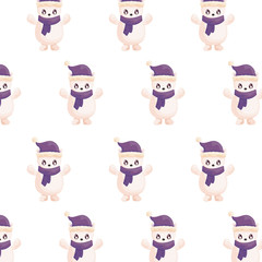 cute polar bear with hat and scarf on white background