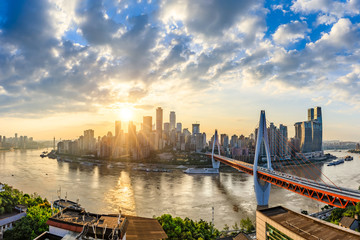 Modern metropolis skyline at sunset,Chongqing,China,Chongqing panorama.