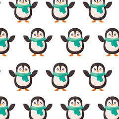 pattern of penguin with scarf on white background