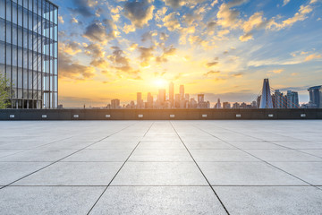 Fototapeta premium Empty square floor and modern city skyline in chongqing at sunset,China.