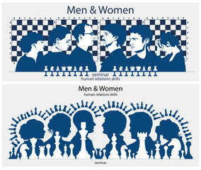 Men and women. Chess. Skills, parties of human relations.