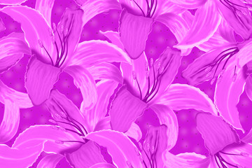 Seamless floral ornament with lilies in violet color.