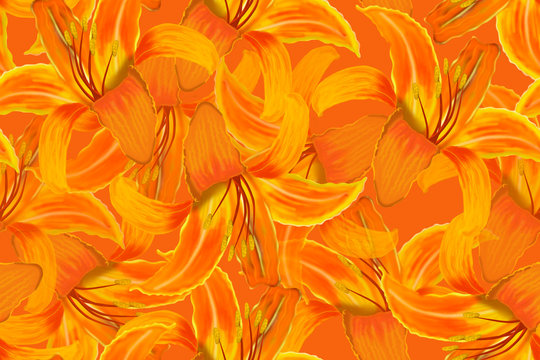 Seamless pattern with lilies on bright background
