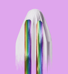 Halloween white ghost with rainbow from eyes.