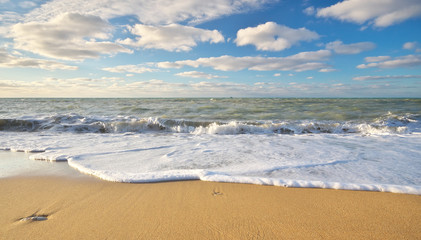 Sandy seashore at day.