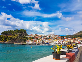 Obraz premium Parga city in October sea buildings tourist resort in greece