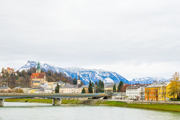 salzburg city mountain river view austria