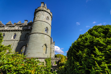 Ancient Scottish medieval buildings and beautiful landscape of traditional nature.