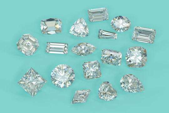 Popular diamond cut styles on turquoise background