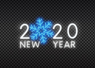 Fototapeta na wymiar 2020 Happy New Year Neon Text. 2020 New Year Design template for Seasonal Flyers and Greetings Card or Christmas themed invitations.